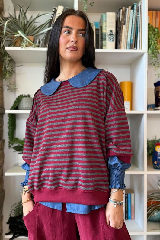 Sunday Morning Relaxed Sweatshirt Grey & Burgundy